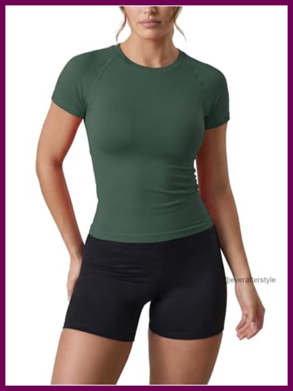 Seamless Short Sleeve Slim Fit Workout Top Crew Neck Raglan Tee